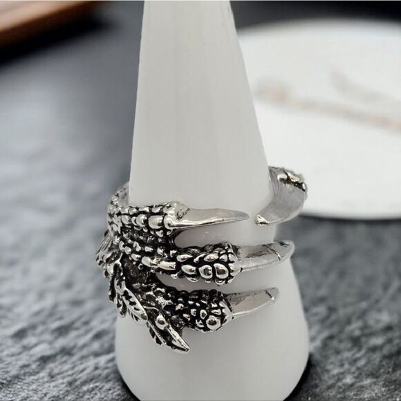 Dragon Claw of Nidhoggr Band Titanium Steel Adjustable Men's Ring Silver Jewelry - Picture 9 of 11